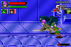 Dragon Ball GT: Transformation (Game Boy Advance) screenshot: Trunks destroys a turret
