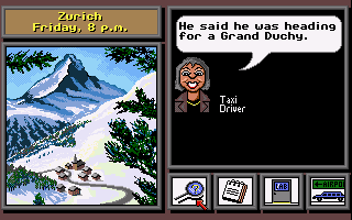 Where in Europe is Carmen Sandiego? (Amiga) screenshot: The hills are alive in Switzerland.