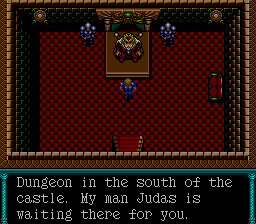 Dungeon Explorer (TurboGrafx-16) screenshot: Talking to the king. I'm sure his servant is a trustworthy chap.