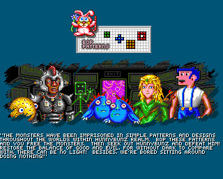 Boppin' (Amiga) screenshot: Intro - Videogame protagonists