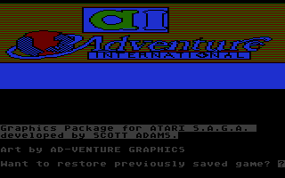Scott Adams' Graphic Adventure #3: Secret Mission (Atari 8-bit) screenshot: Adventure International Splash Screen