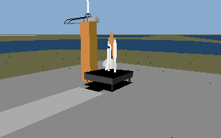 Shuttle: The Space Flight Simulator (Amiga) screenshot: The launch site at the Kennedy Space Center.
