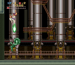 Run Saber (SNES) screenshot: Attacking a mid-boss from above
