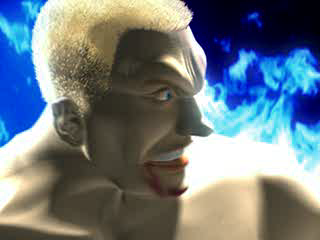 Contender 2 (PlayStation) screenshot: You can tell he's angry... just look at those menacing blue flames in the background!
