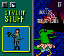 Fun 'N Games (SNES) screenshot: Selecting between "mix 'n match" and "Stylin' Stuff"