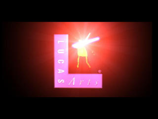 Star Wars: Episode I - Jedi Power Battles (PlayStation) screenshot: LucasArts logo fighting with a lightsaber.