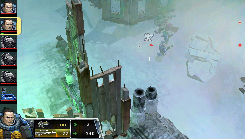 Warhammer 40,000: Squad Command (PSP) screenshot: Snipers taking position behind a snow ridge