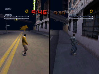 Tony Hawk's Pro Skater 2 (PlayStation) screenshot: Tag mode, in this mode you must chase the other player when you're "It".