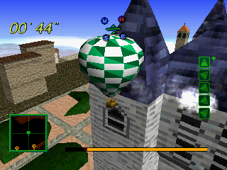 Kaze no NOTAM (PlayStation) screenshot: Drafty Valley: crashing into the manor, note white impact dust and compressed balloon.
