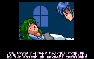 Apidya (Amiga) screenshot: Intro - Spoiled wife... Hate when that happens...