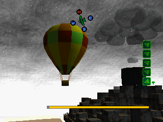 Kaze no NOTAM (PlayStation) screenshot: Breezy Earth: a strange conglomeration of cubes belches heavy clouds of smoke heavenward.