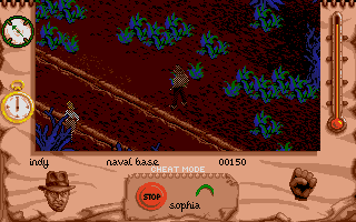Indiana Jones and the Fate of Atlantis: The Action Game (Atari ST) screenshot: Level 2 - Indy and Sophia arrive outside the secret Nazi naval base.