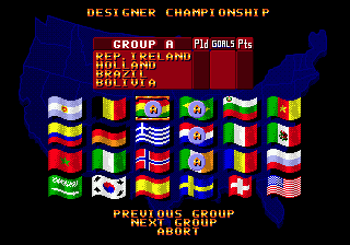 World Championship Soccer II (Genesis) screenshot: Choosing teams for the groups.