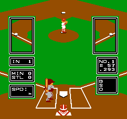 Major League Baseball (NES) screenshot: Standard viewpoint for pitching and batting