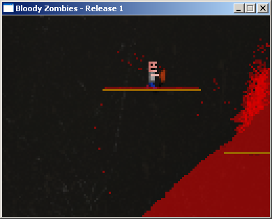 Bloody Zombies (Windows) screenshot: The gory sluice takes some time to find an equilibrium.