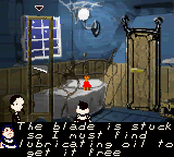 The New Addams Family Series (Game Boy Color) screenshot: The first objective is to find oil for the guillotine blade.