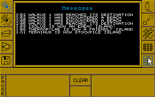 Carrier Command (Amiga) screenshot: The message log is often depressing.