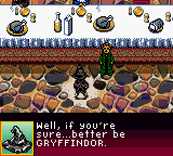 Harry Potter and the Sorcerer's Stone (Game Boy Color) screenshot: Harry being sorted into Gryffindor.