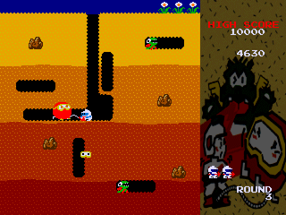 Namco Museum Vol. 3 (PlayStation) screenshot: Dig Dug exploding a Pooka.
