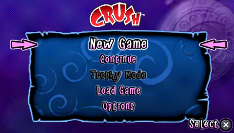 Crush (PSP) screenshot: Main menu