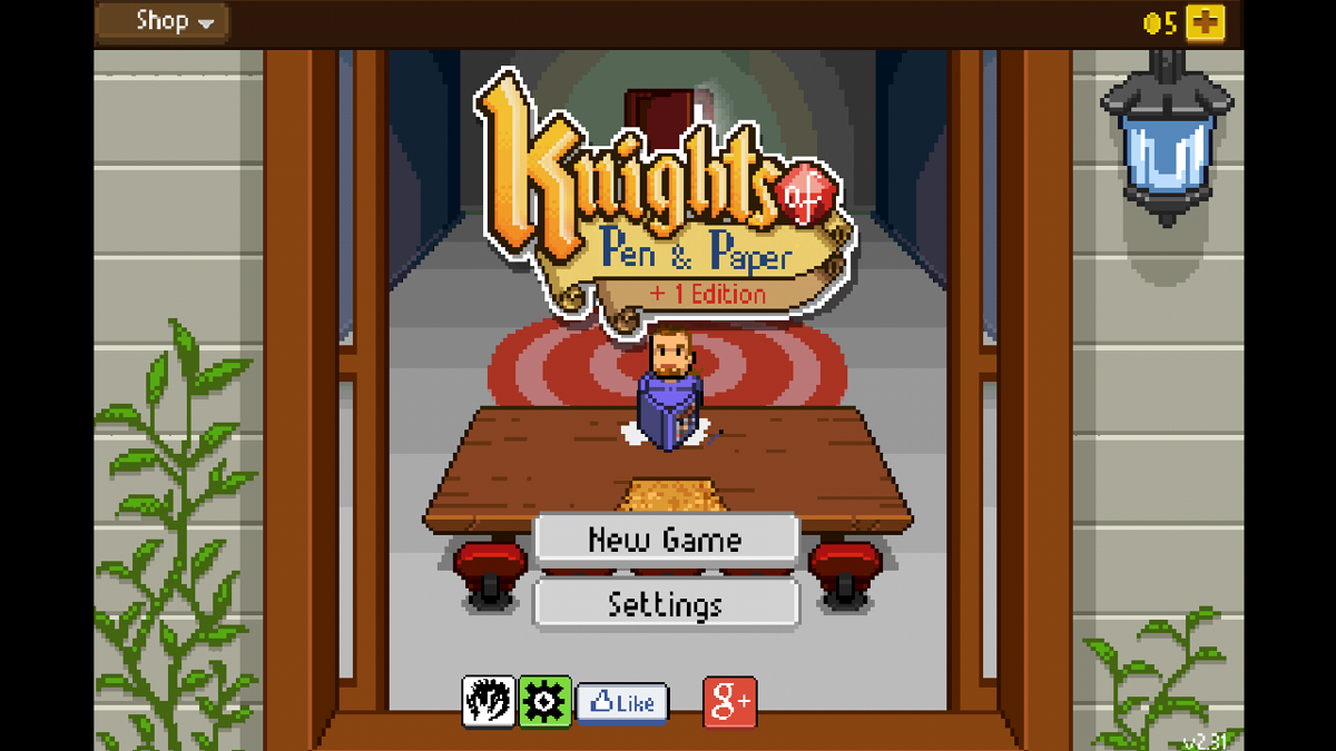 Knights of Pen & Paper + 1 Edition (Android) screenshot: Title screen and main menu