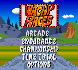 Wacky Races (Game Boy Color) screenshot: Title screen and main menu