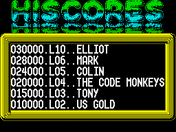 The Game of Harmony (ZX Spectrum) screenshot: High scores