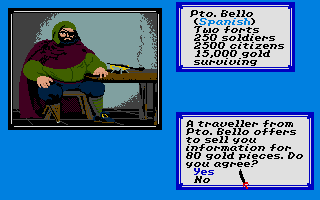 Sid Meier's Pirates! (Atari ST) screenshot: You can buy info from seamen at the tavern.