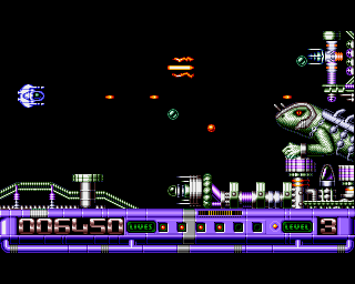 Slayer (Amiga) screenshot: Defeat the lizard to complete level 3.