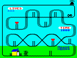 Kong Strikes Back! (ZX Spectrum) screenshot: Level 3: Starting point.