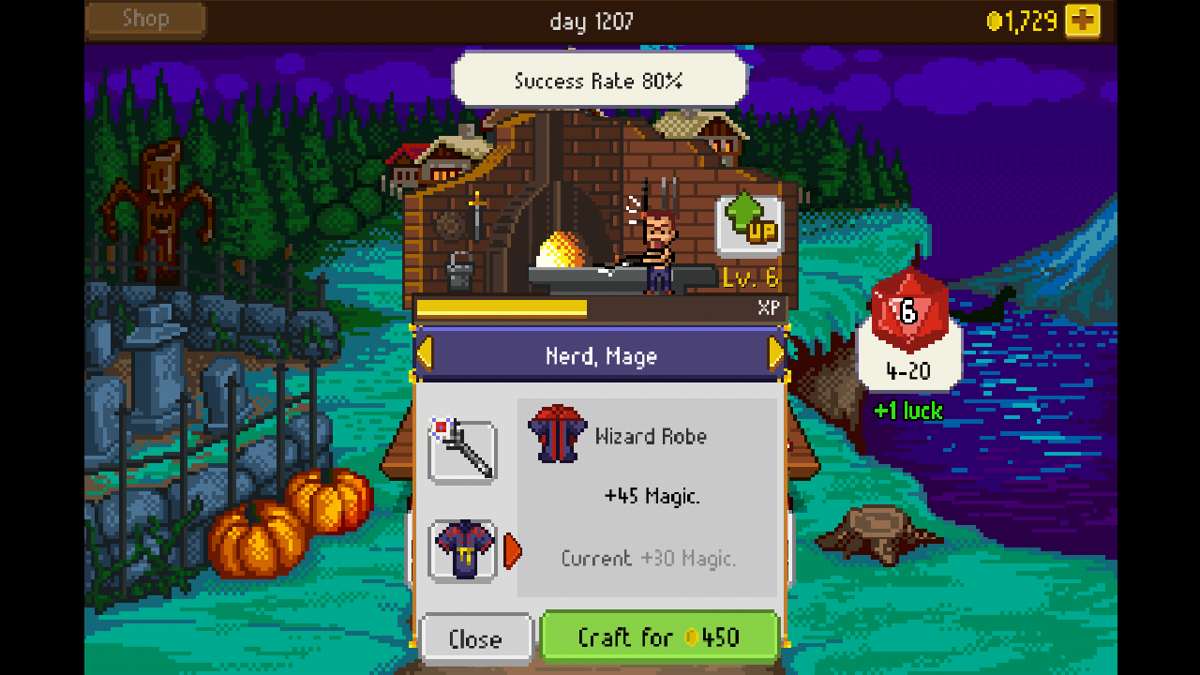 Knights of Pen & Paper + 1 Edition (Android) screenshot: Smithing an item (in a location from Haunted Fall)