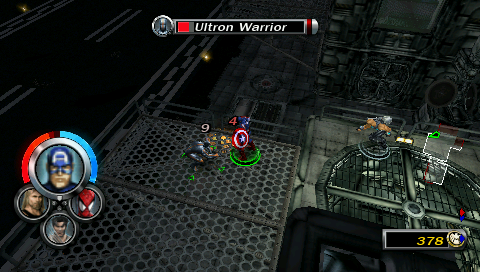 Marvel Ultimate Alliance (PSP) screenshot: Capitan America fighting Ultron Warrior