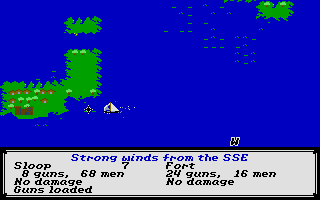 Sid Meier's Pirates! (Atari ST) screenshot: Attacking a town by sea.