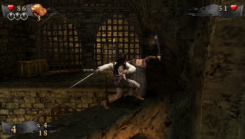 Disney Pirates of the Caribbean: At World's End (PSP) screenshot: Swordplay against a guard in prison