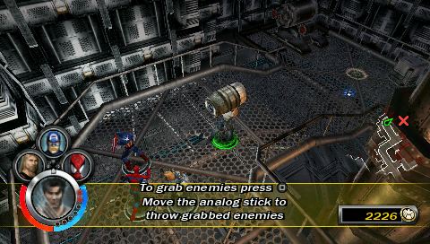 Marvel Ultimate Alliance (PSP) screenshot: You can pick-up some items on map and use them as weapon