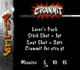 Street Hockey '95 (SNES) screenshot: The rules of Crammit