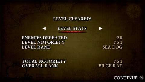 Disney Pirates of the Caribbean: At World's End (PSP) screenshot: After level statistic