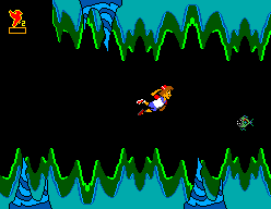 Sítio do Picapau Amarelo (SEGA Master System) screenshot: Pedrinho in an underwater level.
