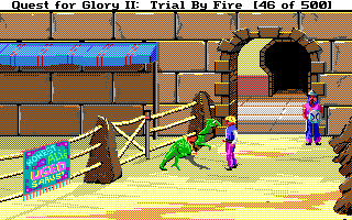 Quest for Glory II: Trial by Fire (Amiga) screenshot: Stable where you can keep your saurus