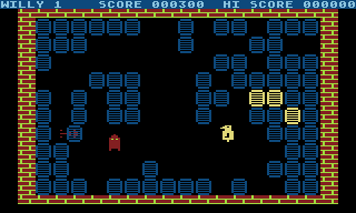 Pengon (Atari 8-bit) screenshot: Willy crushes a mutant sea lion