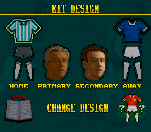 Elite Soccer (SNES) screenshot: Editing the team uniforms