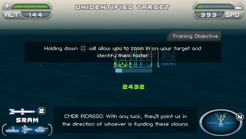 Heatseeker (PSP) screenshot: Scanning target with zoom option