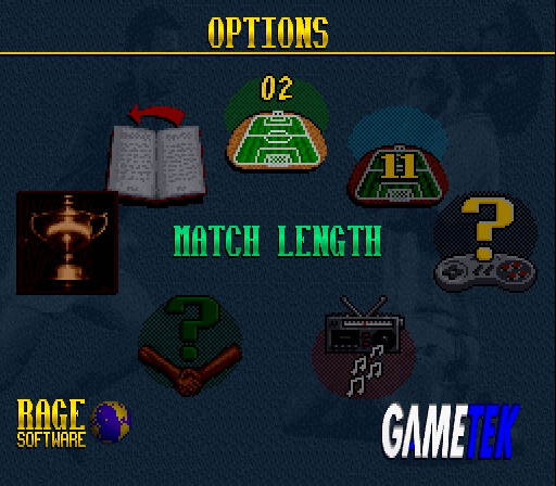 Elite Soccer (SNES) screenshot: Options