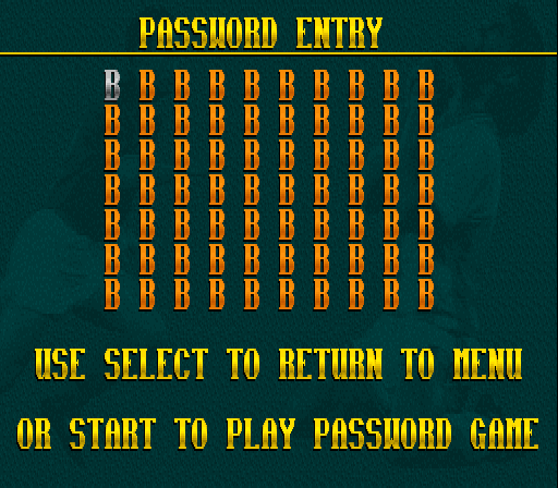 Elite Soccer (SNES) screenshot: Password screen
