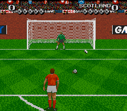 Elite Soccer (SNES) screenshot: Practicing a shoot out