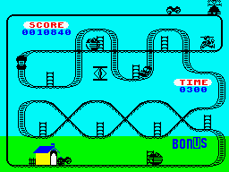 Kong Strikes Back! (ZX Spectrum) screenshot: Level 11: Reaching the damsel.