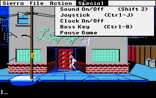 Leisure Suit Larry in the Land of the Lounge Lizards (Apple IIgs) screenshot: While the IIgs version has pull-down menus, it is not menu-driven like the Mac version