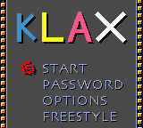 Klax (Game Boy Color) screenshot: Main menu