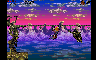 Lionheart (Amiga) screenshot: On the ropes and jumping enemy