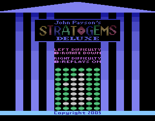 Strat O Gems Deluxe (Atari 2600) screenshot: Title screen and main menu